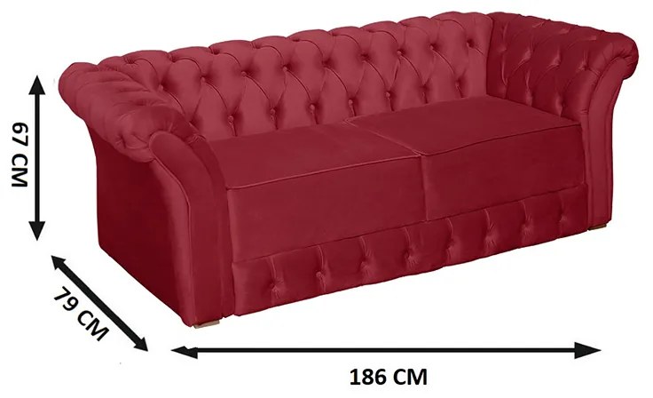 Namoradeira Sofá 2 Lugares Chesterfield Capitonê 186cm Veludo Vermelho - Sheep Estofados - Vermelho