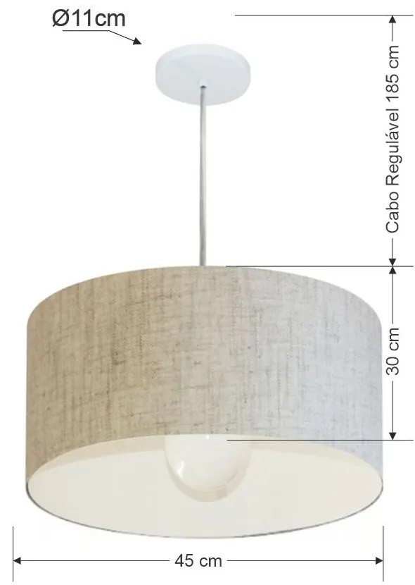 Lustre Pendente Cilíndrico Md-4205 Cúpula em Tecido 45x30cm Rustico Bege - Bivolt