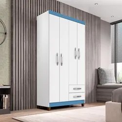Guarda Roupa Solteiro 4 Portas Modena I03 Flex Branco/Azul/Rosa - Mpoz