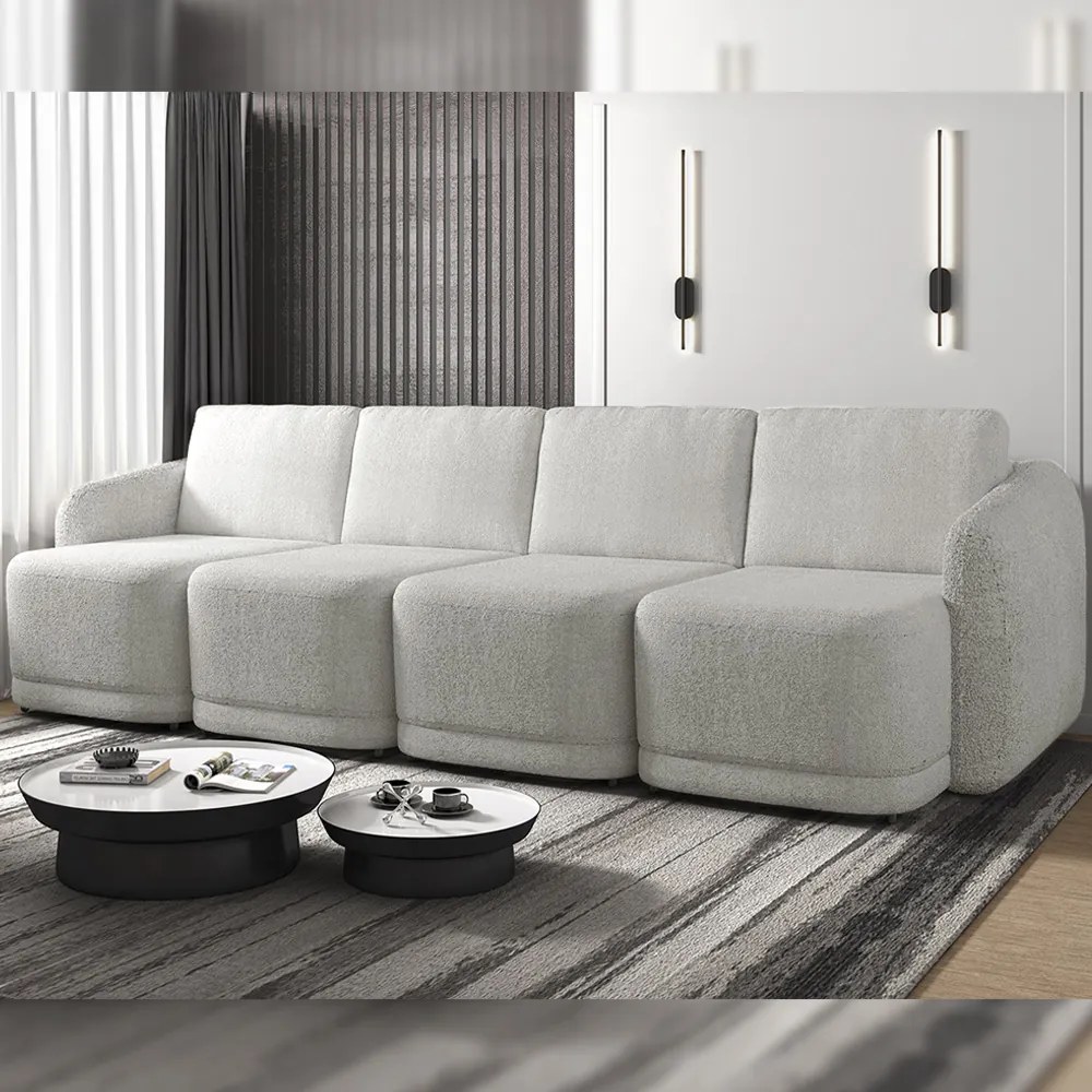 Sofá Cama Modulado Retrátil e Reclinável Decorativo Varsóvia 316cm Bouclê Cinza G33 - Gran Belo