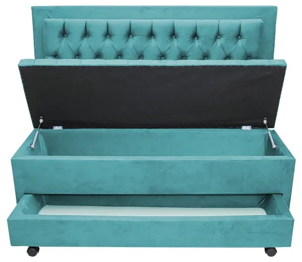 Cabeceira com Calçadeira Baú Casal 140cm Paris Capitonê Suede Turquesa - Sheep Estofados - Água