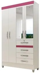 Guarda Roupa Solteiro Sobral 4 Portas Branco/Rosa/Azul/Lilás - Moval