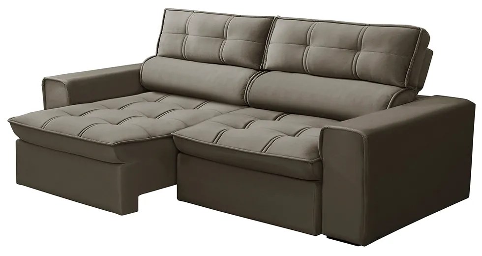 Sofá Retrátil e Reclinável 3 Lugares 220cm Welton Veludo Castor G22 - Gran Belo