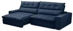 Sofá Retrátil Reclinável 4 Lugares 290cm Damy F05 Veludo Azul - Mpozen