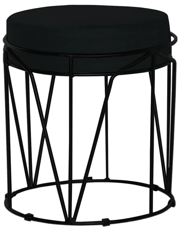 Puff Decorativo Sala de Estar Base Preto Chloe Veludo Preto G41 - Gran Belo