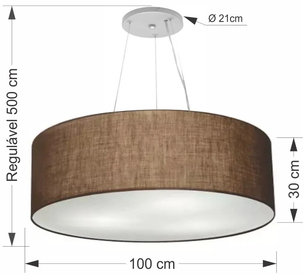 Lustre Pendente Cilíndrico Md-4381 Cúpula em Tecido 100x30cm Café - Bivolt