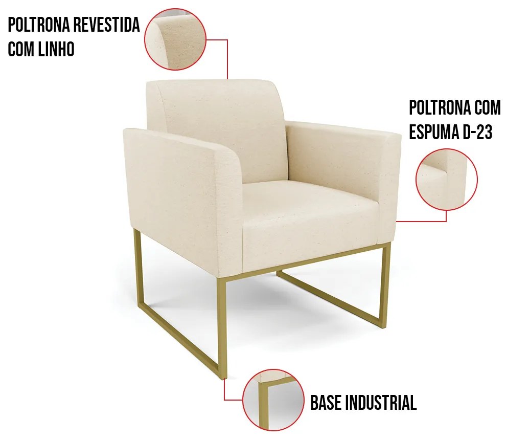 Poltrona Base Industrial Dourado Marisa Linho - A19 Bege