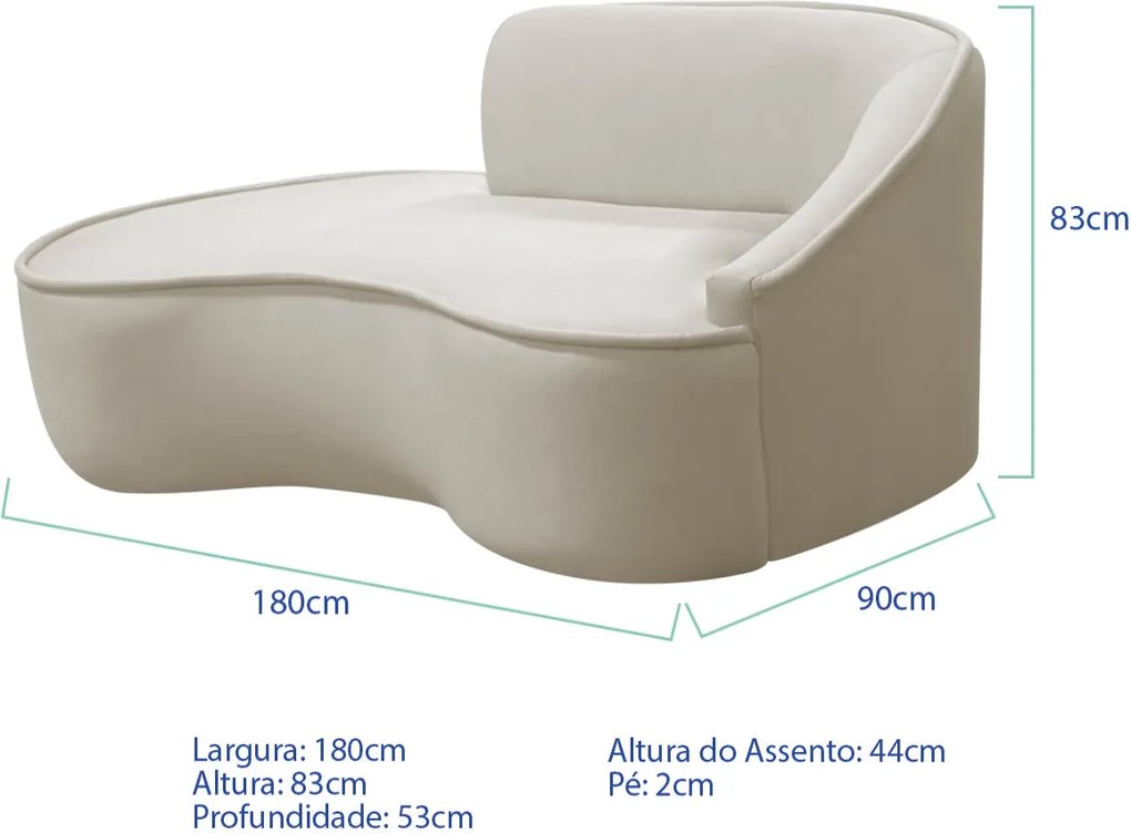 Divã Recamier Curvo Sala de Estar Recepção Marrocos 180cm Lado Esquerdo Linho