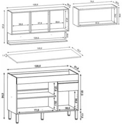 Armário de Cozinha 3 Peças Balcão com Tampo 120cm Lina05 Z06 Supremo/F