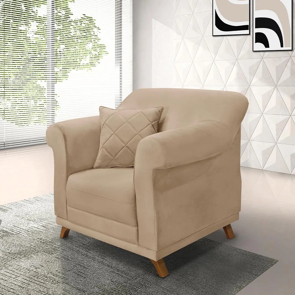 Poltrona Decorativa com 1 Almofada Armstrong Suede Bege G63 - Gran Belo