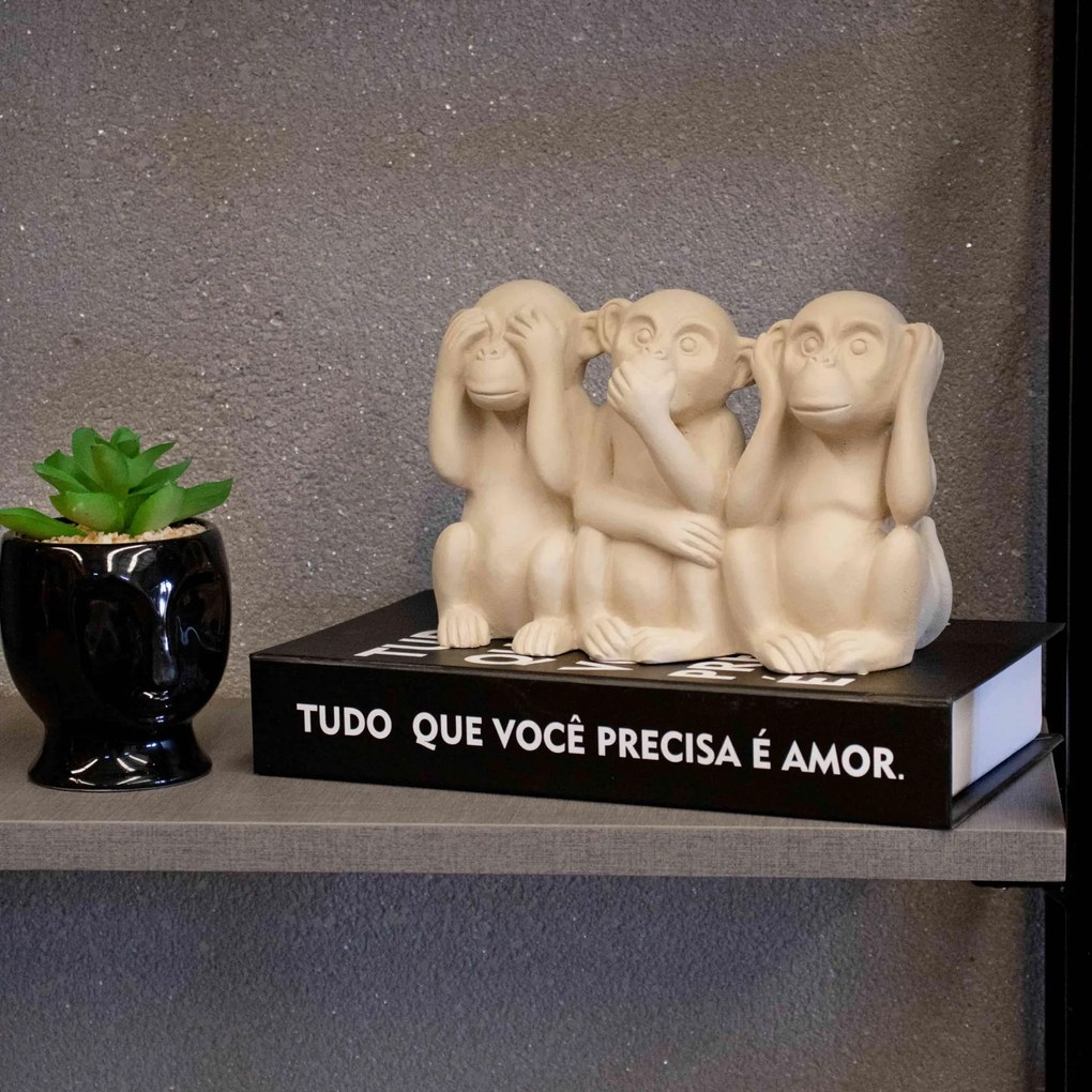 Escultura Decorativa Macacos Em Cimento Bege 11x17,5x7,5 Cm - D'Rossi