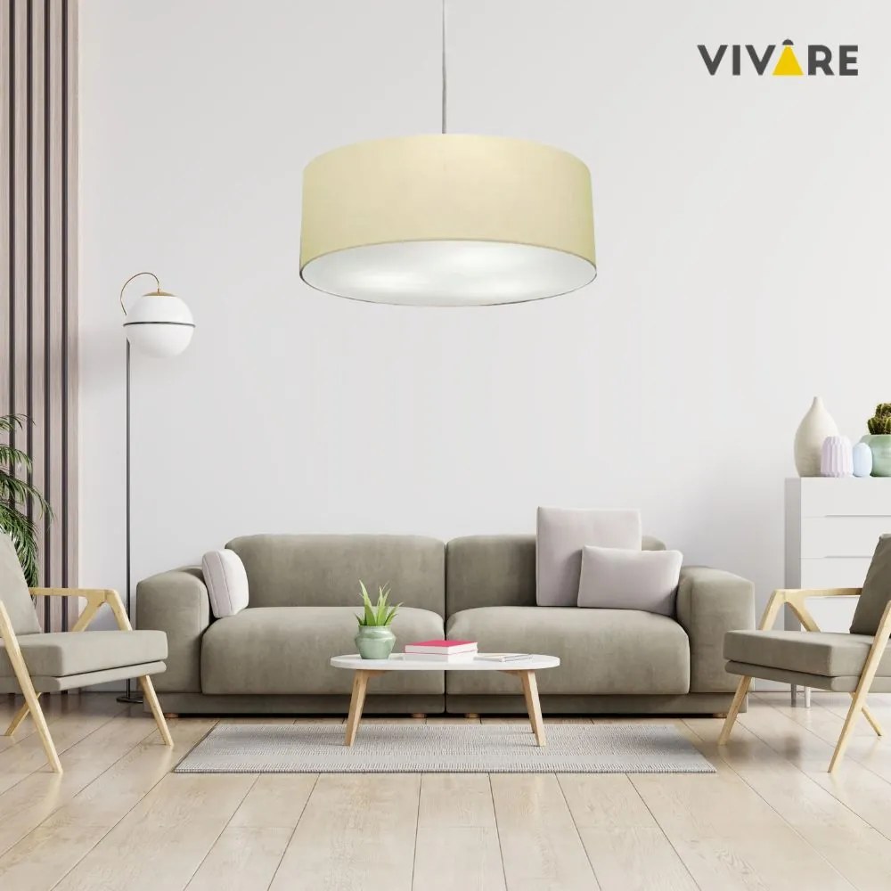 Lustre Pendente Cilíndrico Md-4221 Cúpula em Tecido 60x15cm Algodão Crú - Bivolt