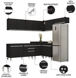 Armário de Cozinha Modulado de Canto 7 Peças CP22 Balcão sem Tampo Pre