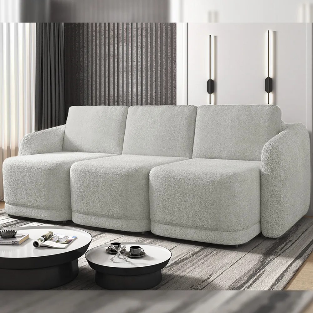Sofá Cama Modulado Retrátil e Reclinável Decorativo Varsóvia 246cm Bouclê Cinza G33 - Gran Belo