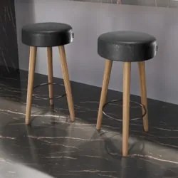 Banqueta Alta Estofada Pés Palito Kit 2 Hong Sintético Preto S08 - Mpo