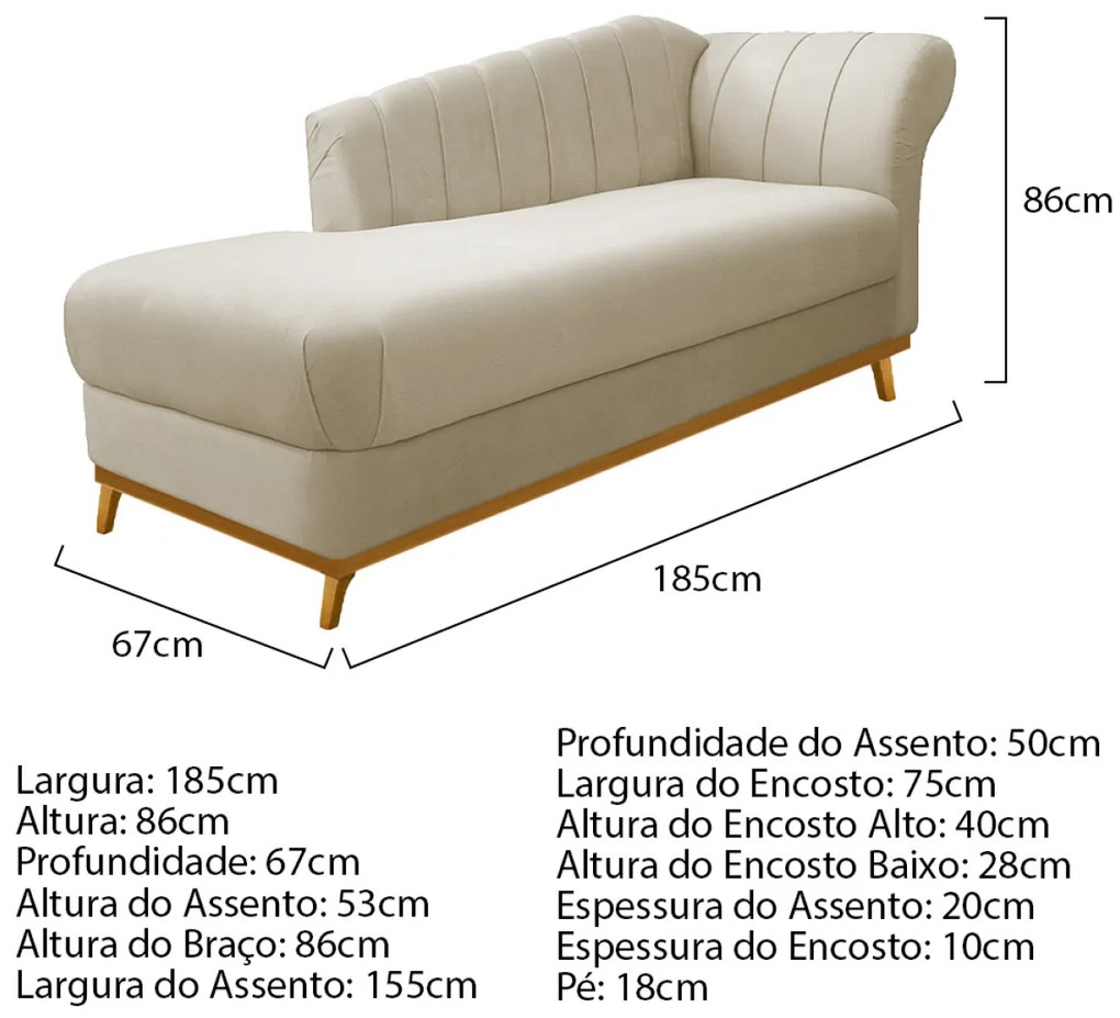 Kit Diva Recamier Vanessa 185cm Lado Esquerdo e 02 Poltronas Laura Linho - ADJ Decor