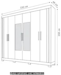 Guarda Roupa Casal 230cm 6 Portas Espelho Brasid Mel/Cacao C01 - Mpoze
