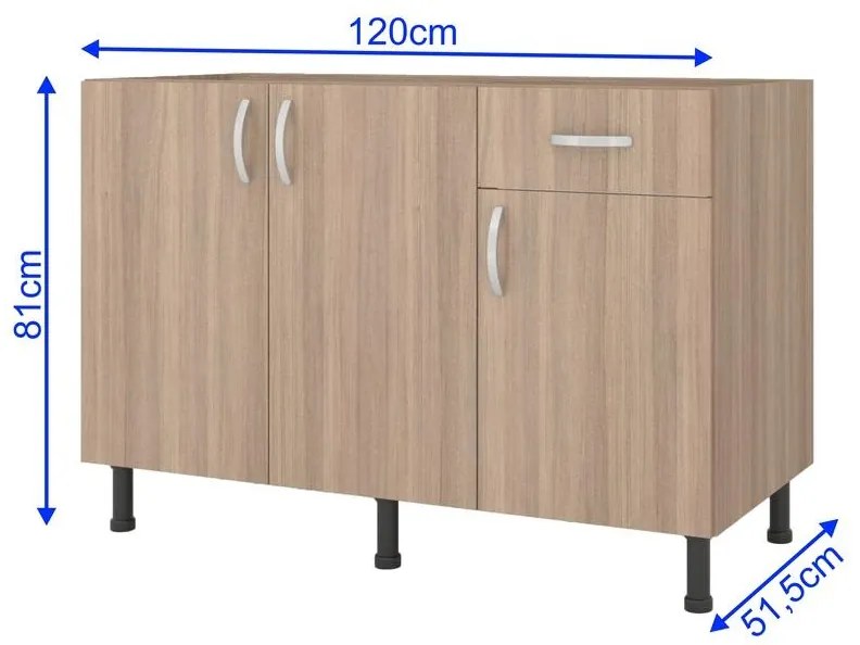 Balcão Viena Cozinha 120cm 3 Portas 1 Gaveta Marrom Montana