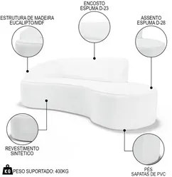 Sofá Living  4 Lugares 280cm Braço Esquerdo Mozart D06 Sintético Branc