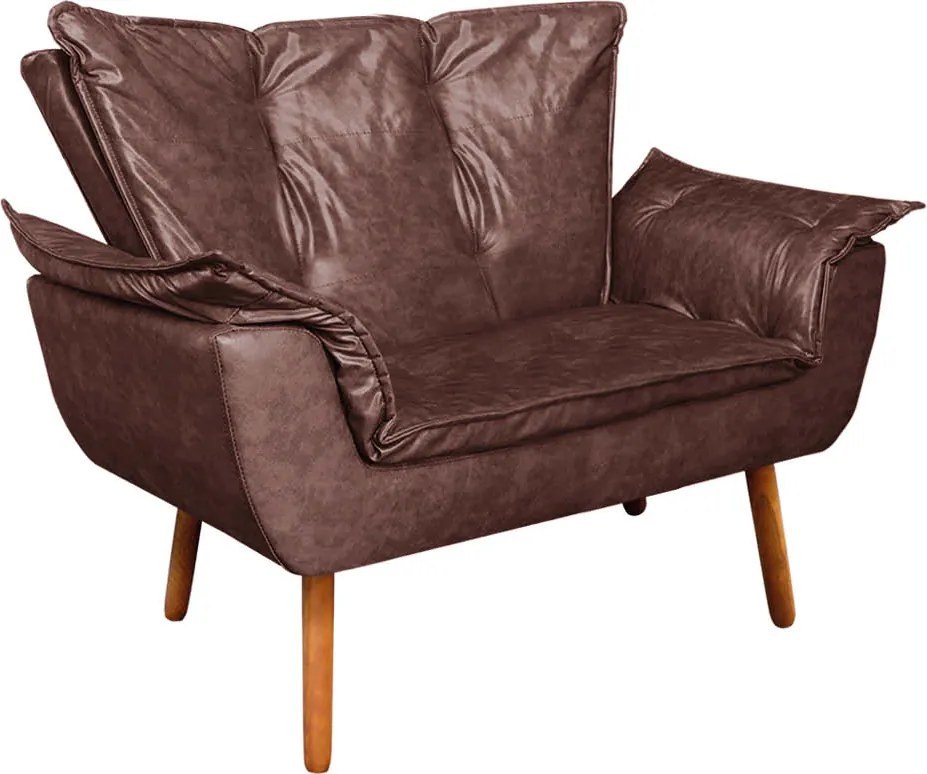 Sofá 2 Lugares Namoradeira Pé Palito Castanho Opala Corano D03 - D'Rossi - Marrom