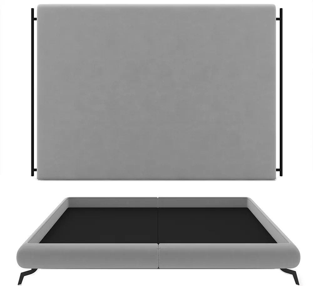 Conjunto Cabeceira e Base para Colchão King Bezos com pés em Alumínio Veludo Cinza G91 - Gran Belo