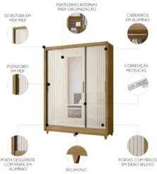 Guarda Roupa Solteiro Espelho 3 Portas Viena Z17 Freijó/Off - Mpozenat