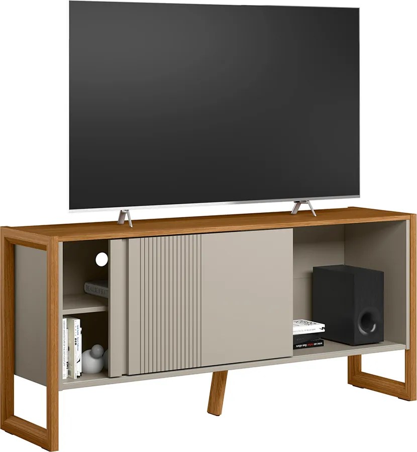 Rack Bancada Decorativo Gael MDP/MDF TV até 55 Polegadas Porta Nature/Off White G77 - Gran Belo