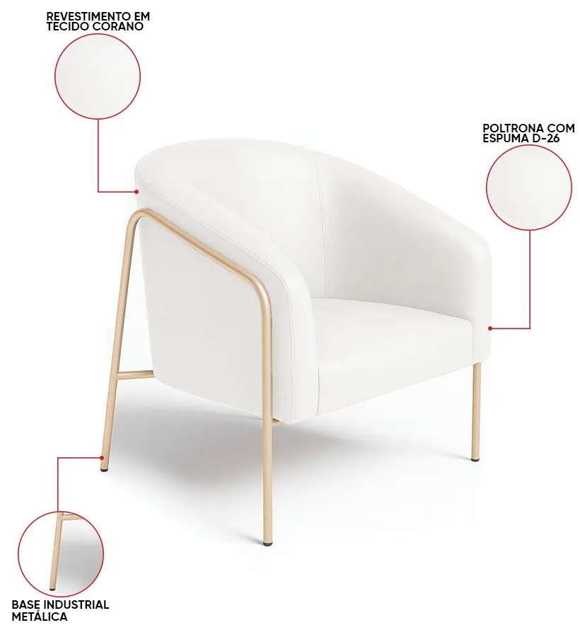 Poltrona Sala Industrial Alta Champanhe Stella Sintético PU D03 - D'Rossi - Branco