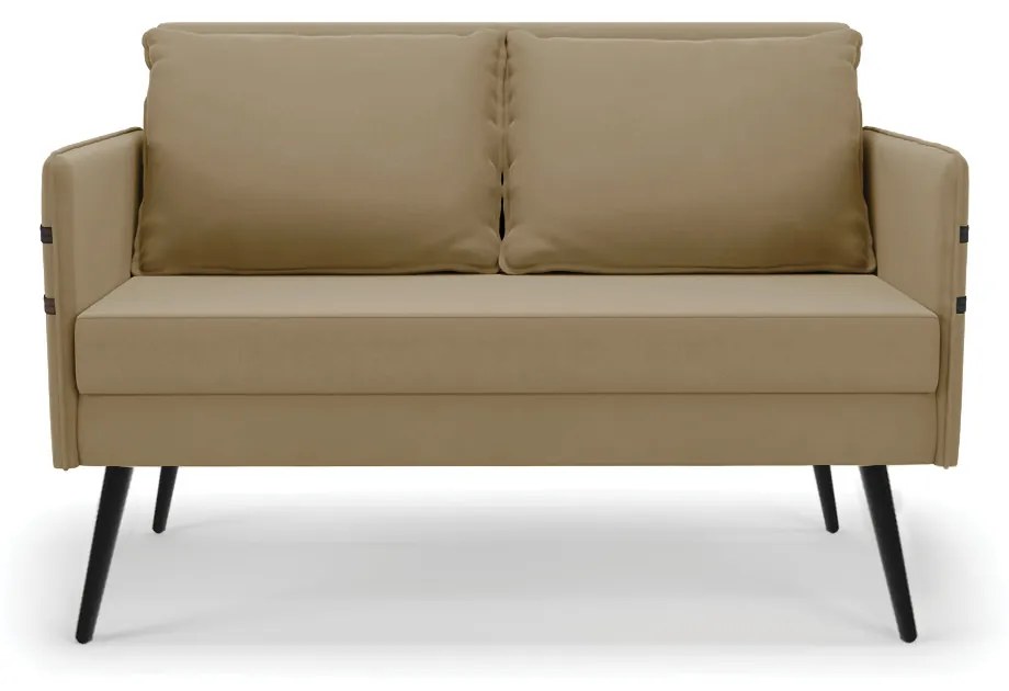 Kit 01 Namoradeira 02 Lugares e 02 Poltronas Mari Suede Marrom Rato Pés Palito de Ferro