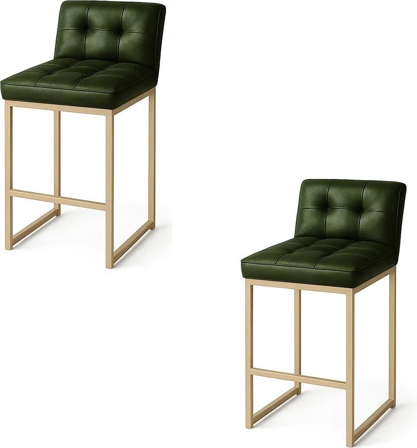 Banqueta Cozinha Alta com Encosto Industrial Kit 2 Champanhe Lirina PU Verde C05 - D'Rossi