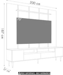 Estante Painel TV 75 Pol com LED 200cm Bianco Mel/Arenas A05 - Mpozena