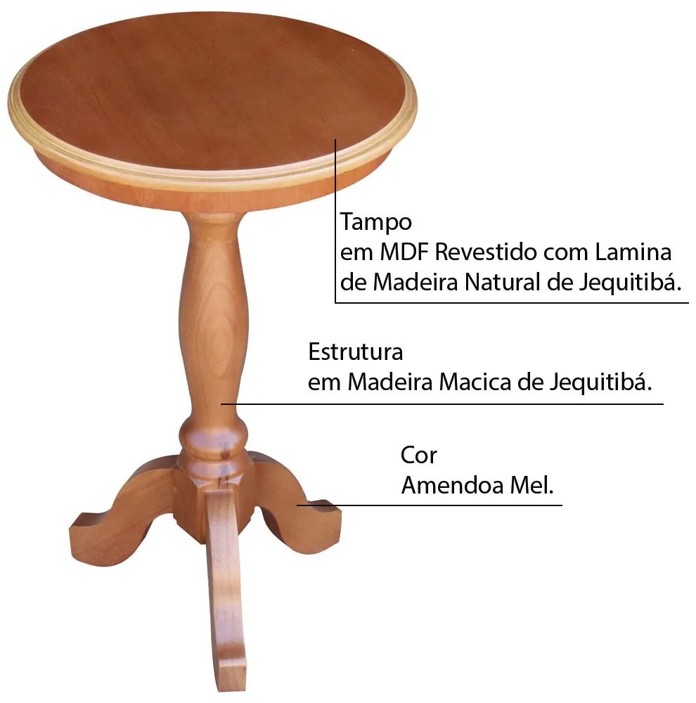 Conjunto 3 Mesas de Apoio Lateral Redonda Madeira Maciça Jovi Amêndoa Mel G36 - Gran Belo
