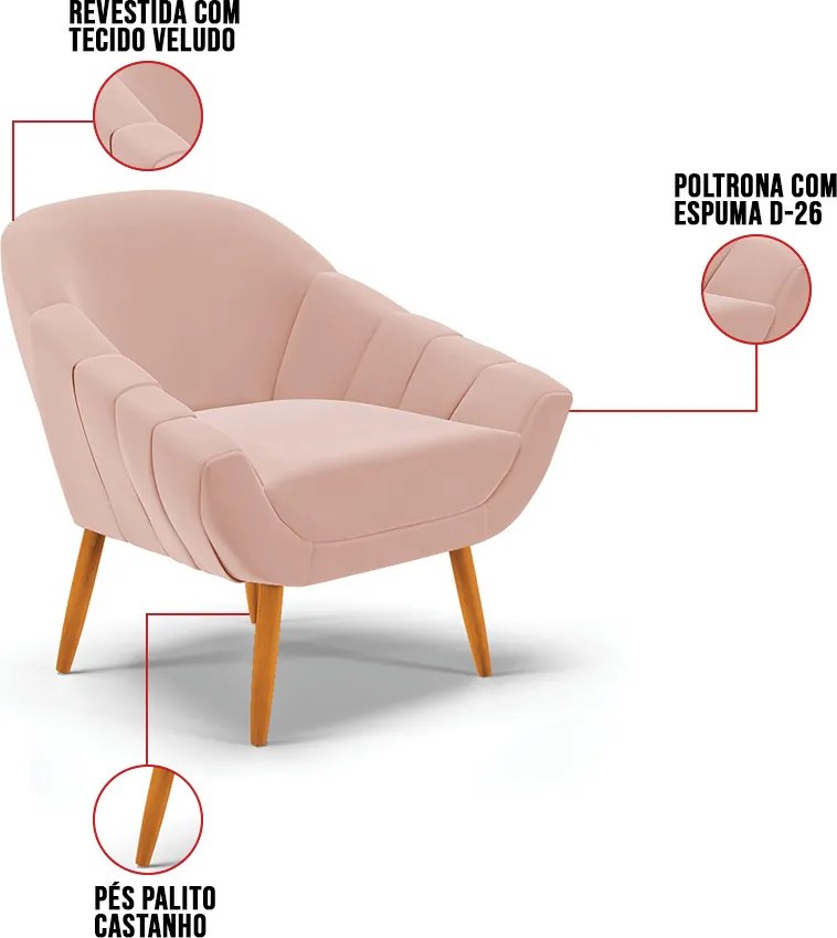 Poltrona Giovana Veludo Pés Palito Castanho D03 - D'Rossi - Rose