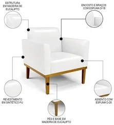Sofá Namoradeira e 2 Poltronas Base Madeira Castanho Maressa Sintético
