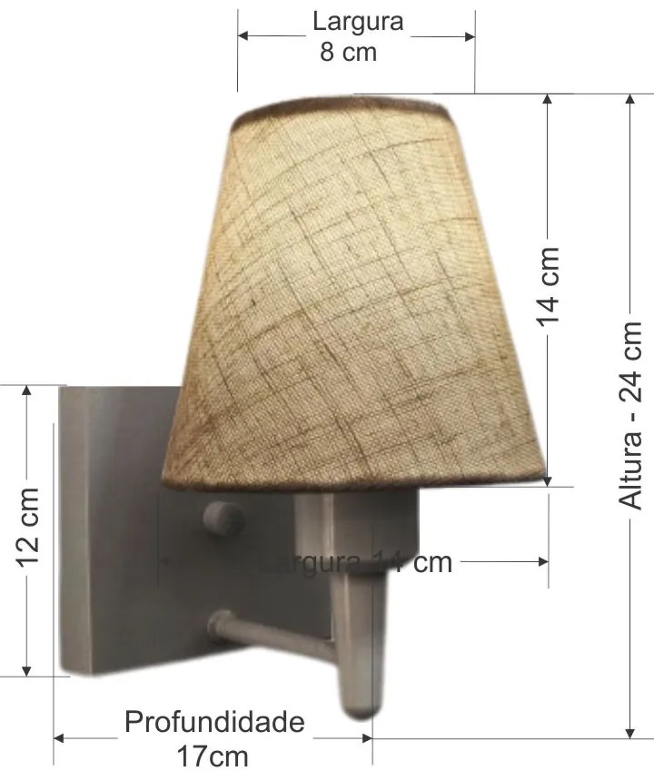 Arandela Quadrada Md-2034 Cinza Cúpula em Tecido Cone Rustico Bege - Bivolt