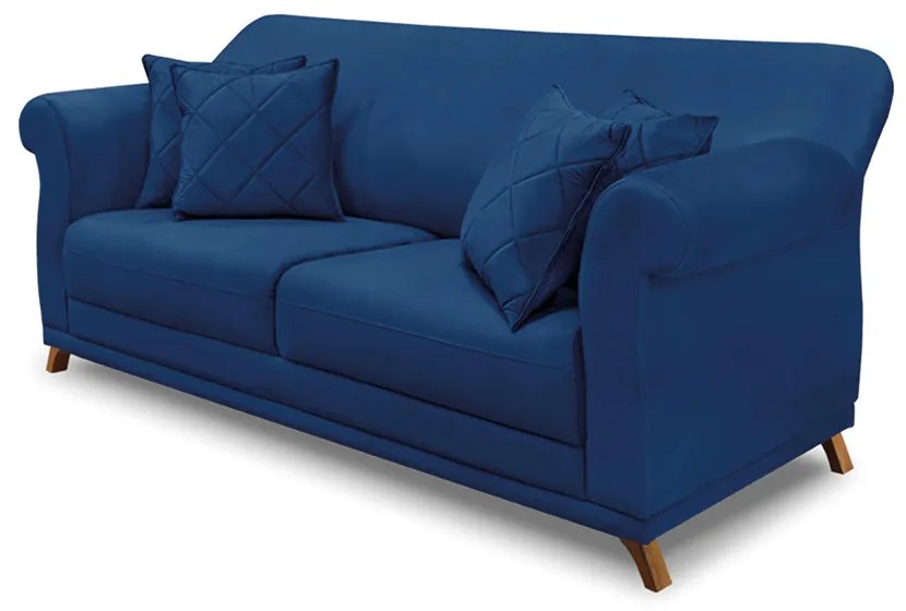 Sofá 2 Lugares Pé de Madeira Julieta 160 cm Suede S04 - D'Rossi - Azul Marinho