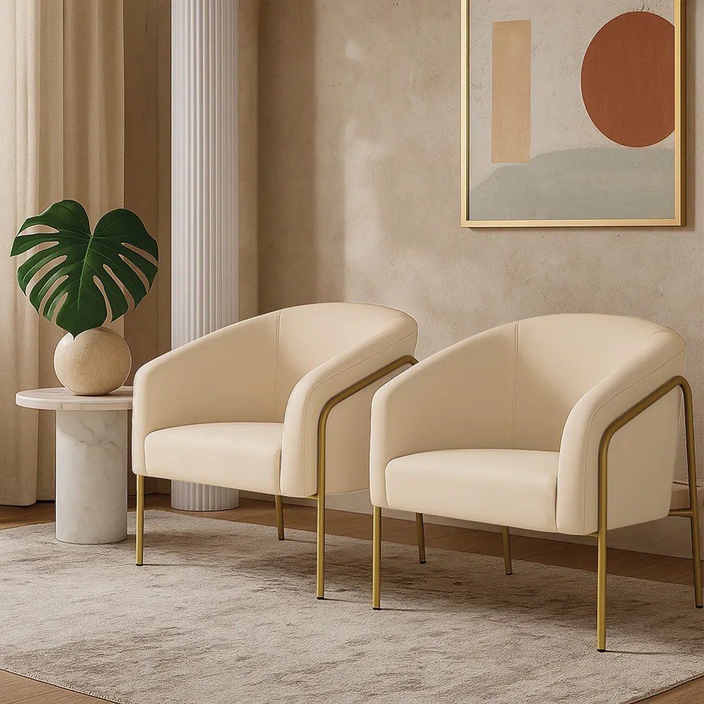 Poltrona Sala Industrial Alta Dourado Kit 2 Stella Suede D03 - D'Rossi  - Bege