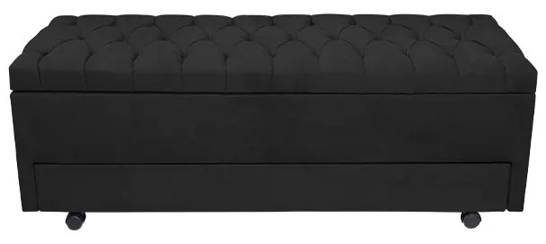 Calçadeira Baú com Sapateira Casal 140cm Paris Capitonê Suede Preto - Sheep Estofados - Preto