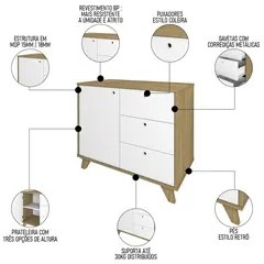 Conjunto Escritório Home Office 3 Peças Elai A06 Olmo/Branco - Mpozena