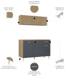 Armário de Cozinha e Balcão 120cm Classic Ripado Damasco Cinza Z46 - M