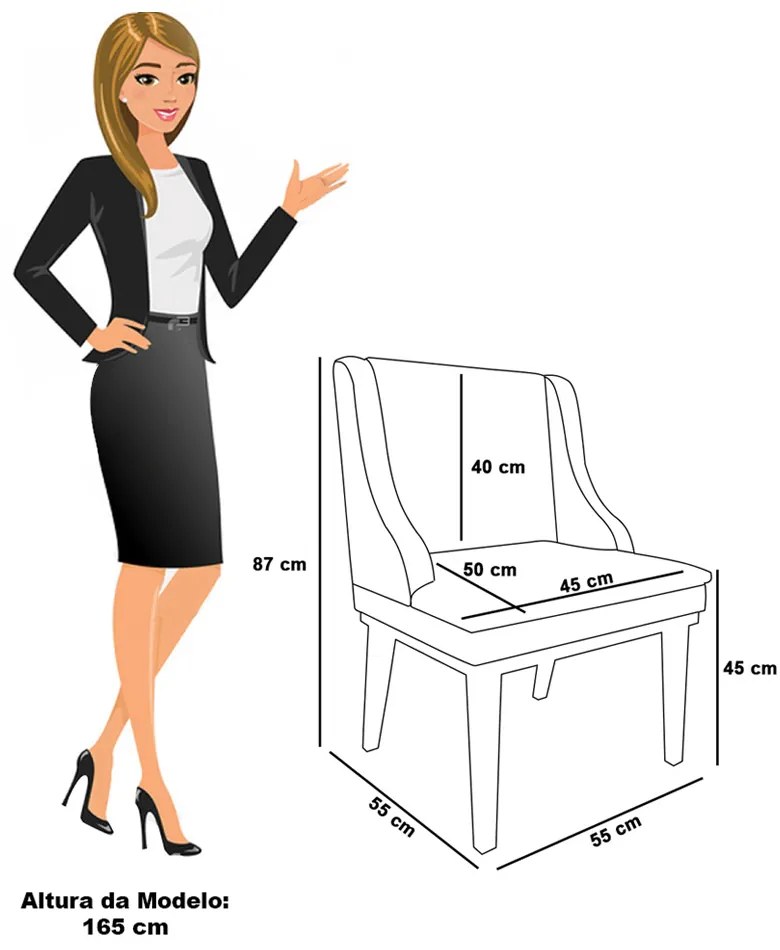 Cadeira Sala de Jantar Base Madeira Castanho Kit 4 Liz Bouclê D03 - D'Rossi - Terra
