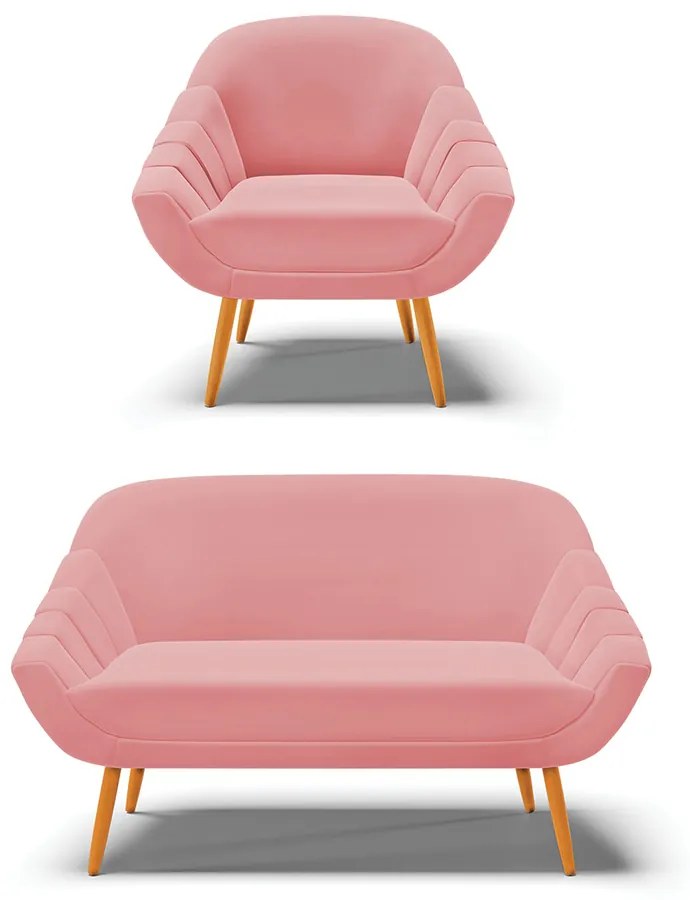 Kit 01 Namoradeira 02 Lugares e 01 Poltrona Giovana Suede Pés Palito Castanho D03 - D'Rossi 



 - Rose