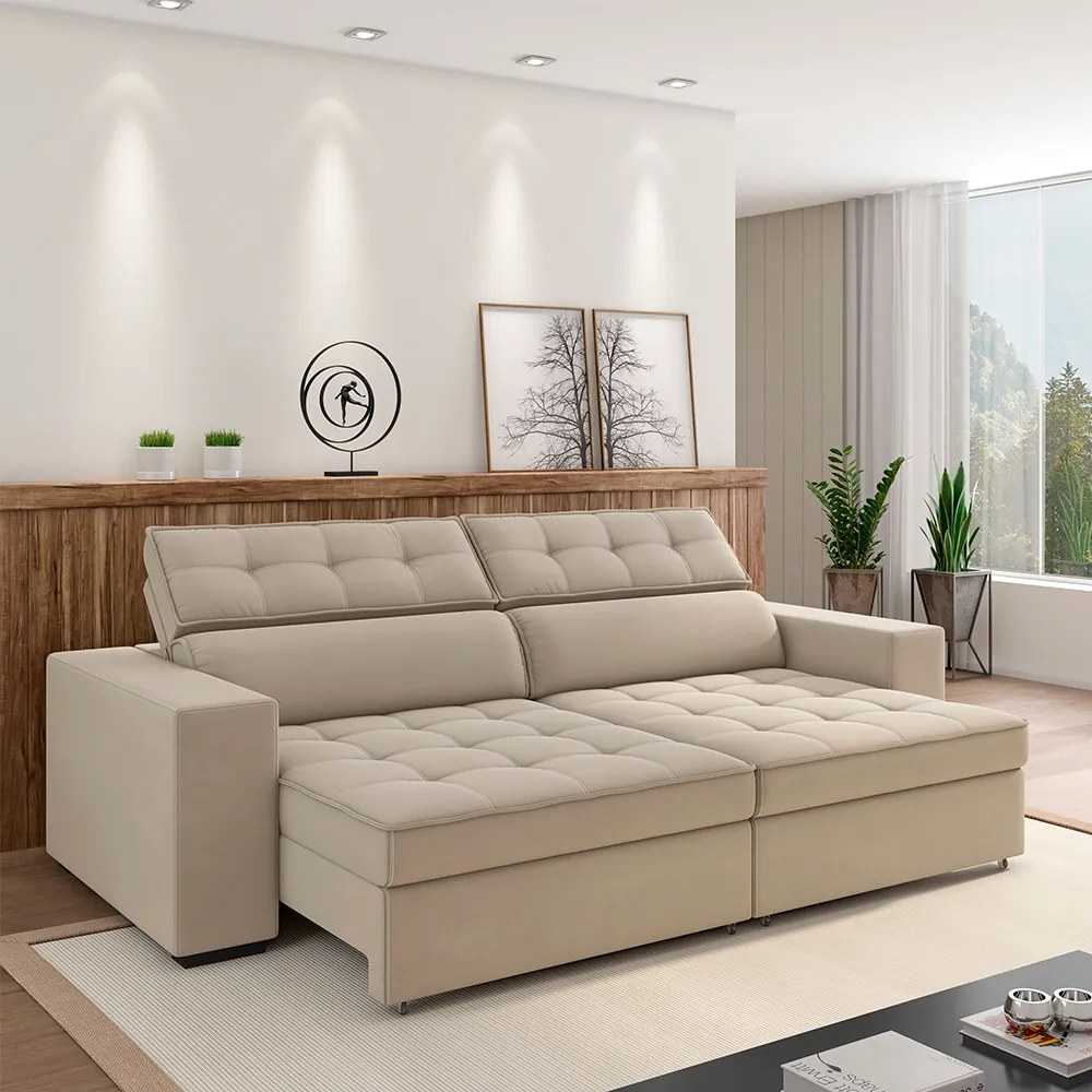 Sofá Decorativo Hugo 2 Lugares 300cm Reclinável e Retrátil Veludo Azul Turqueza G45 - Gran Belo