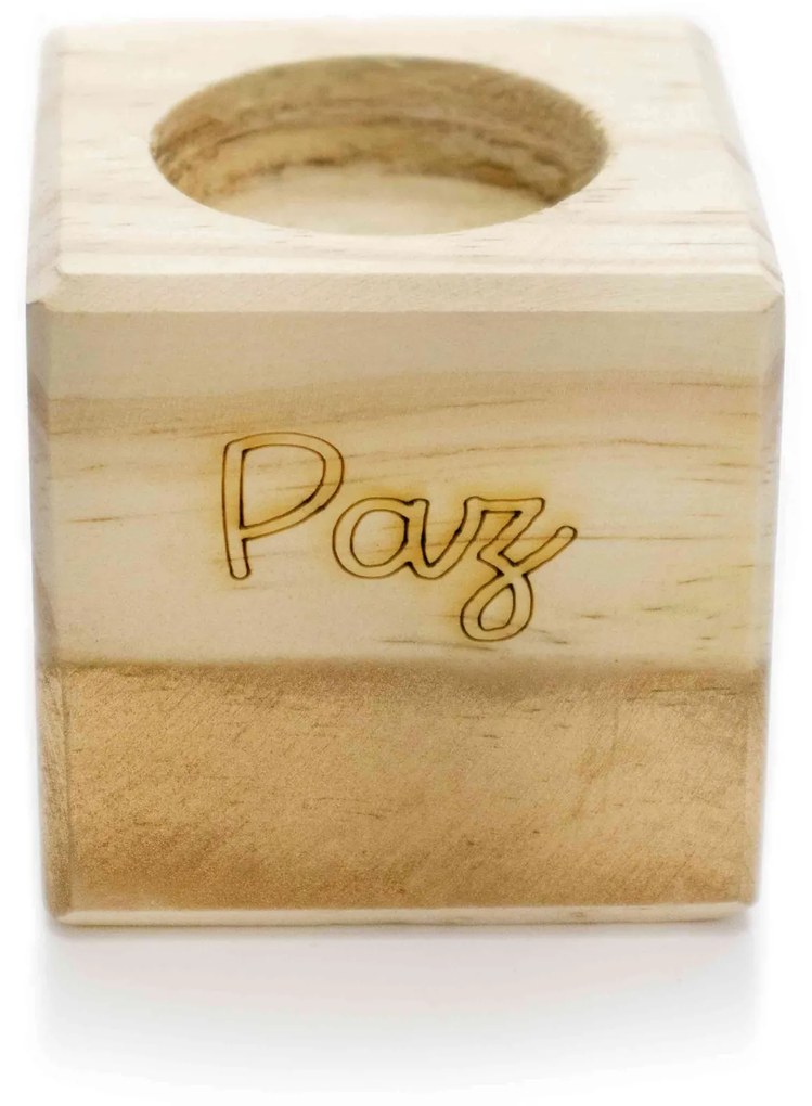 Porta Vela quadrado de Natal Paz em Madeira e Dourado 7 cm - D'Rossi