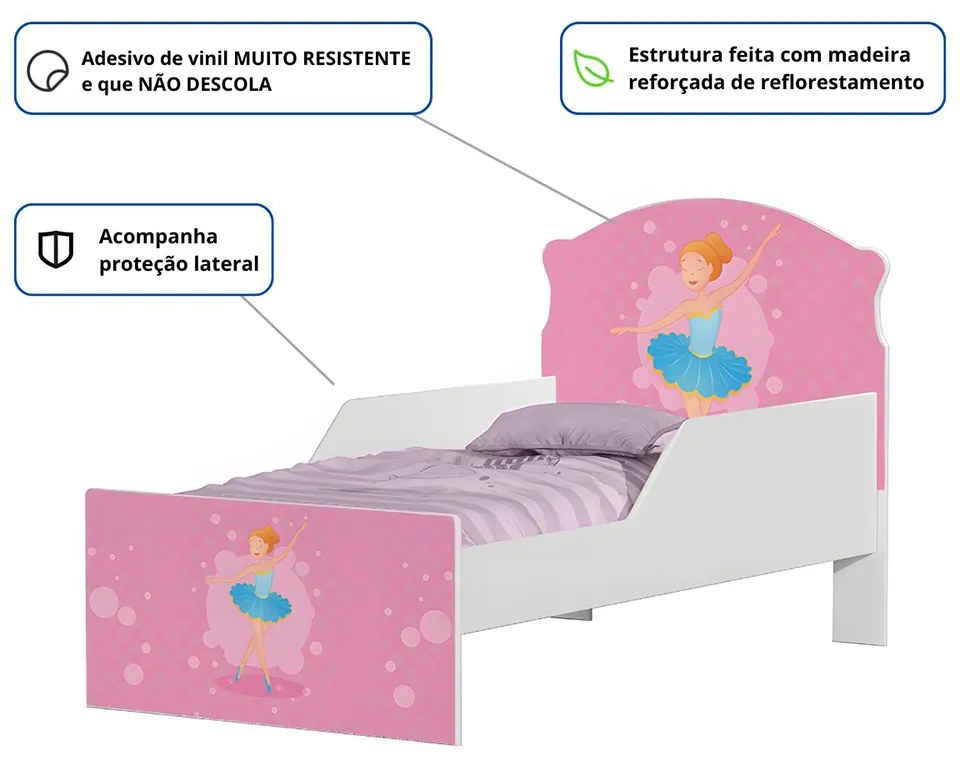 Mini Cama Infantil 153,2x79cm com Proteção Lateral Personagens K02 - D'Rossi - BAILARINA CLÁSSICA