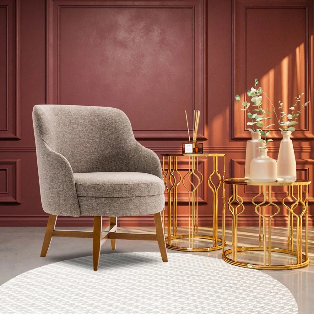Poltrona Decorativa Com Braço Amber Linho Cinza G66 - Gran Belo