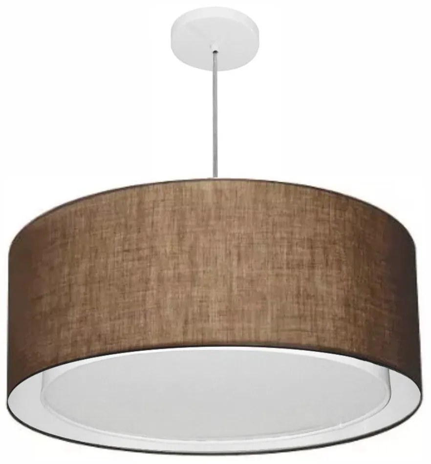 Lustre Pendente Cilíndrico Duplo Md-4291 Cúpula em Tecido 60x30cm Café - Bivolt