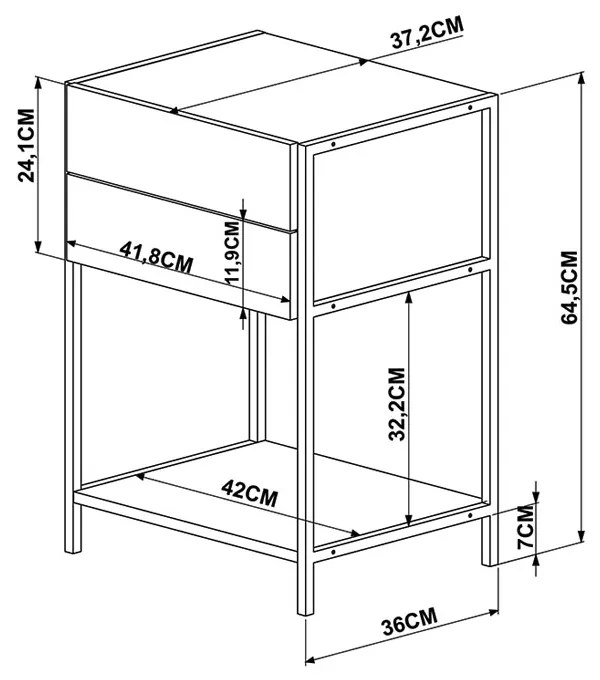 Mesa de Cabeceira Steel Quadra Vermont e Base Metálica Preto A05 - D'Rossi