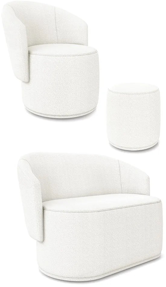Sofá Namoradeira com Poltrona e Puff Orgânico Sala Malu Bouclê M11 - D'Rossi - Off White