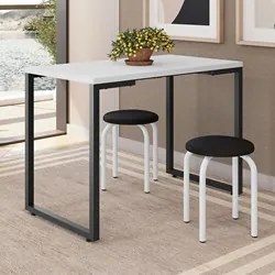 Mesa de Cozinha Bistrô Porto Branco 120cm com 2 Banquetas Industriais